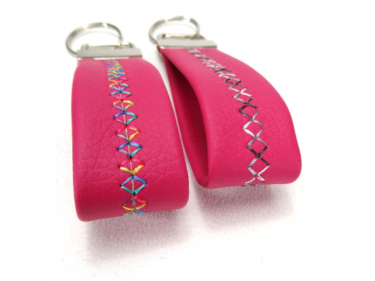 Schlüsselband Kunstleder PINK mit Zierstich, Geschenk für Frauen Mädchen, made by BuntMixxDESIGN